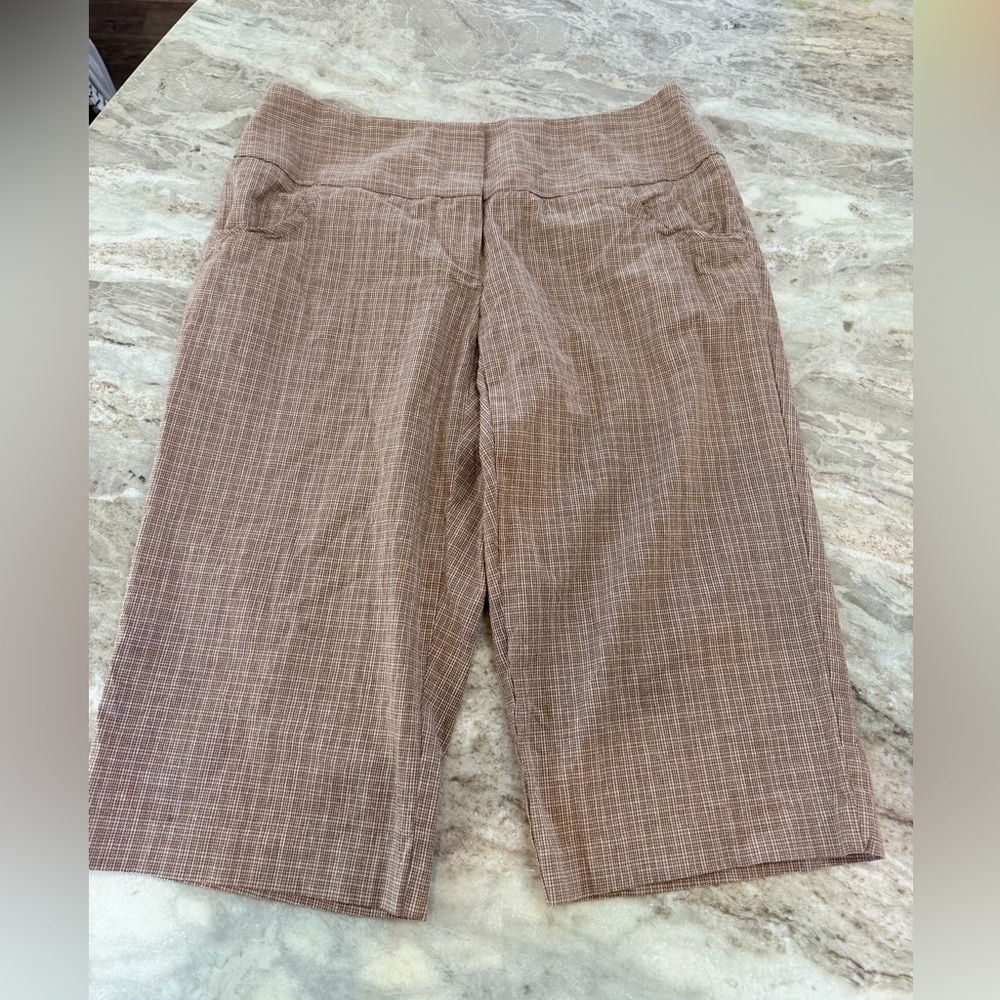 Ashley Stewart 14W Brown Check Bermuda Shorts Plus Cotton Stretch Career Casual
